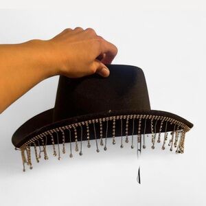 Elegant Black Hat with Silver Beaded Fringe